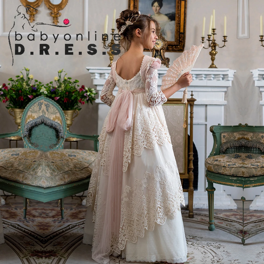 BABYONLIN Customzied Communion Ceremony Dress Illusion Laces Half- Sleeve Double Layered Floral Belt Beige Embroidery Long Gowns
BABYONLIN Customzied Communion Ceremony Dress Illusion Laces Half- Sleeve Double Layered Floral Belt Beige Embroidery Long Gowns