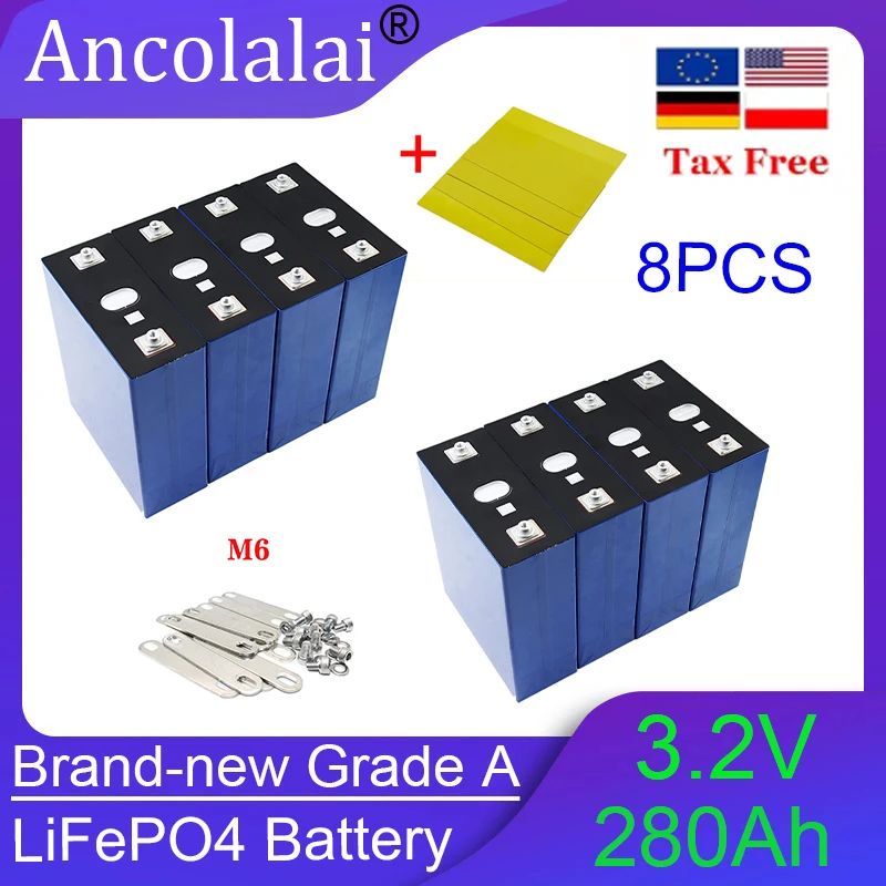 8PCS NEW 3.2V 280Ah lithium iron phosphate battery solar home rechargeable battery DIY 12V 24V 36V 48V high-quality power tool
8PCS NEW 3.2V 280Ah lithium iron phosphate battery solar home rechargeable battery DIY 12V 24V 36V 48V high-quality power tool