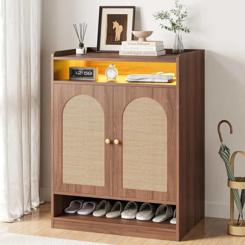 6-Tier LED Shoe Storage Cabinet for 24 Pairs, Adjustable Shelves, Suitable for Entryway, Living Room, Hallway in Walnut Finish
6-Tier LED Shoe Storage Cabinet for 24 Pairs, Adjustable Shelves, Suitable for Entryway, Living Room, Hallway in Walnut Finish