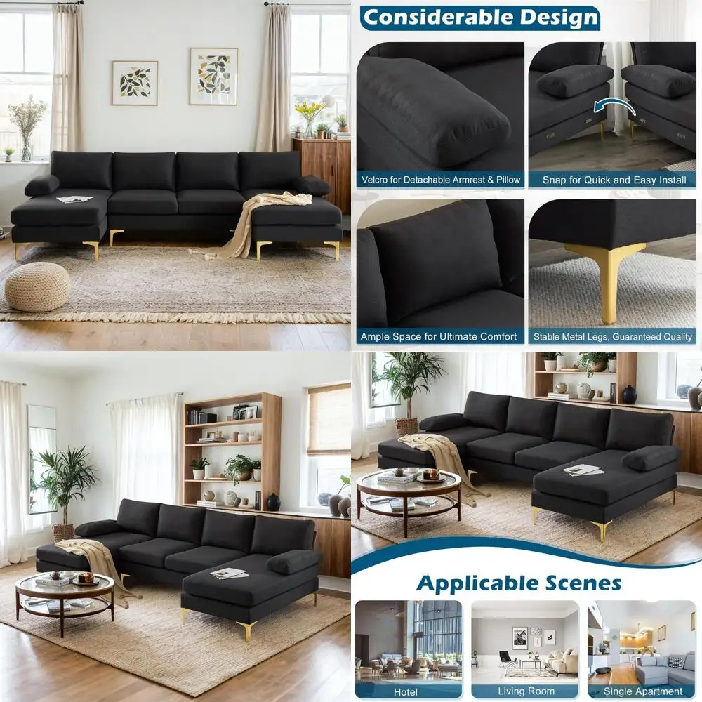 4-Seat Deep-Seat Linen Sofa with Removable Pillows and Metal Legs, 110 x 51 Double Chaise Sectional for Comfortable Living Room
4-Seat Deep-Seat Linen Sofa with Removable Pillows and Metal Legs, 110 x 51 Double Chaise Sectional for Comfortable Living Room