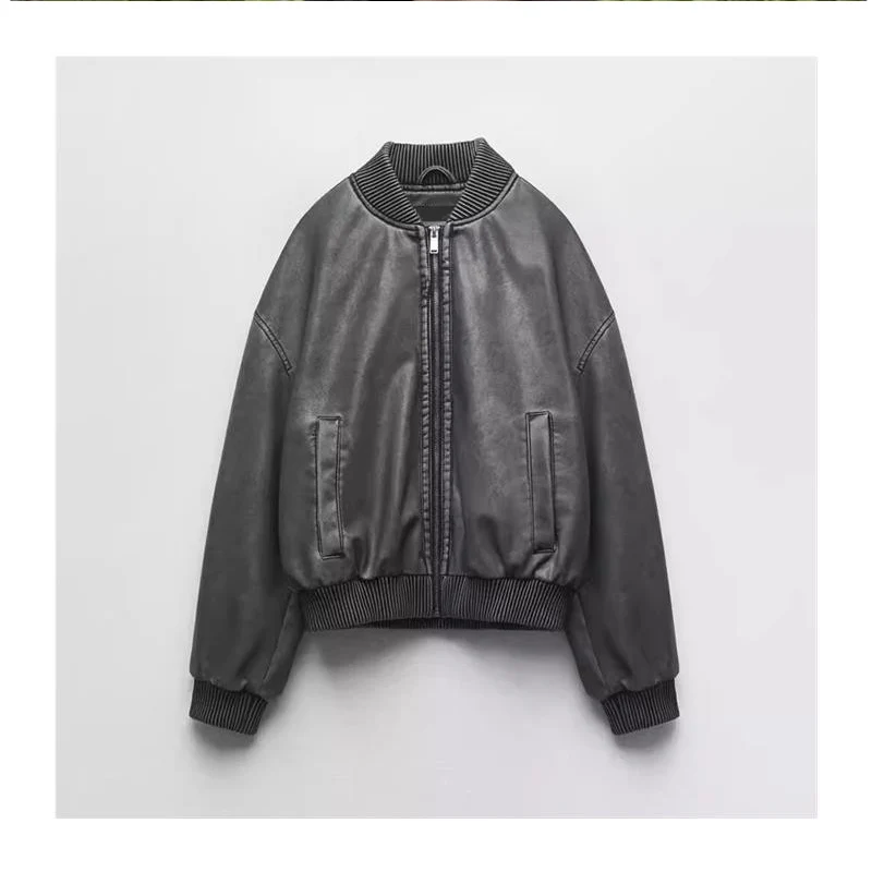 Waed Effect ort Pilot Jaet Outerwear Fake Leather Zipper Closure Stand Collar Long Sve Loose Fit Sle for Women
Waed Effect ort Pilot Jaet Outerwear Fake Leather Zipper Closure Stand Collar Long Sve Loose Fit Sle for Women
