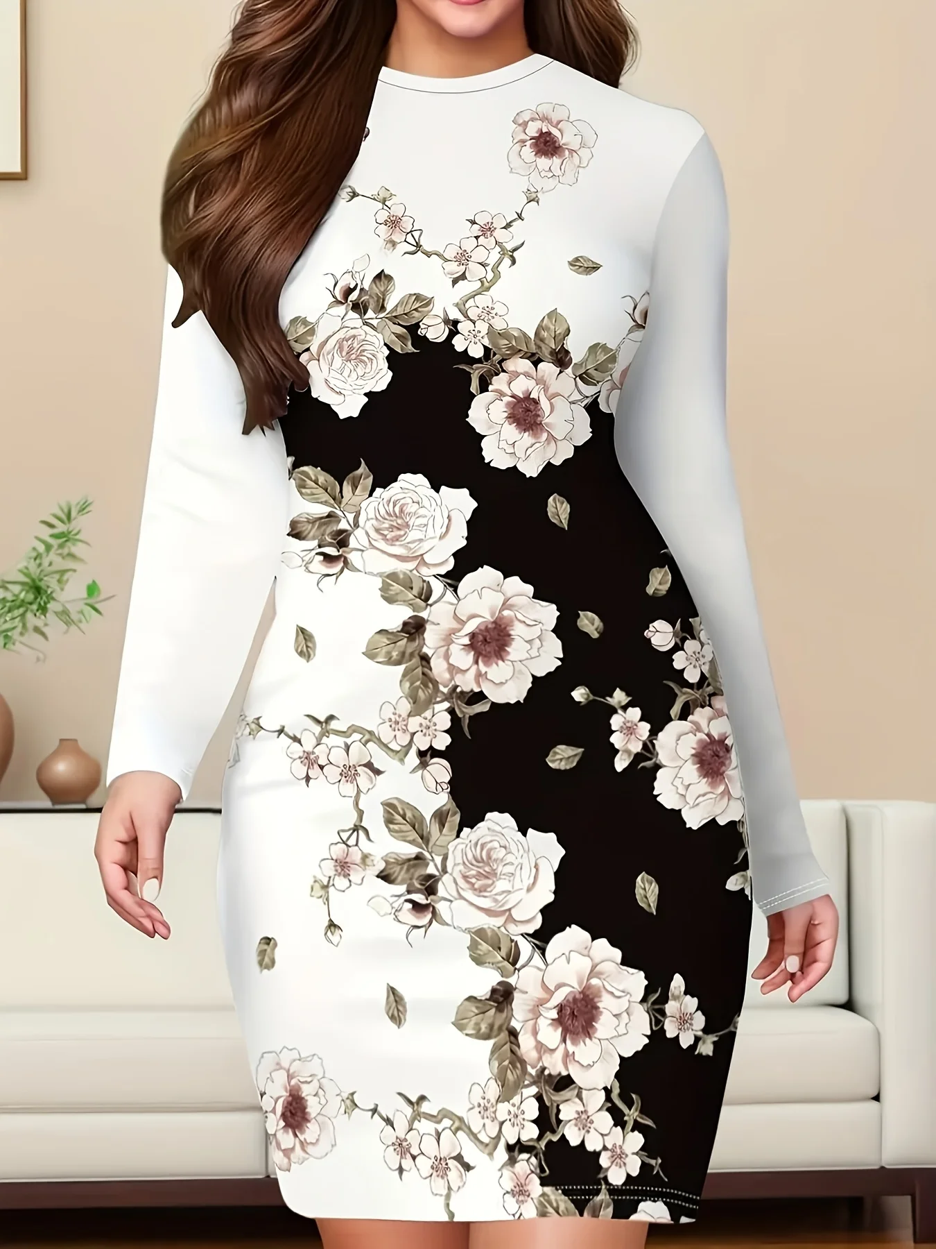 Plus Size 3D Printed round Neck Long Sleeve Hip Mini Dress Elegant Sexy Fashion Temperament Spring Choice Casual Women's Skirt
Plus Size 3D Printed round Neck Long Sleeve Hip Mini Dress Elegant Sexy Fashion Temperament Spring Choice Casual Women's Skirt