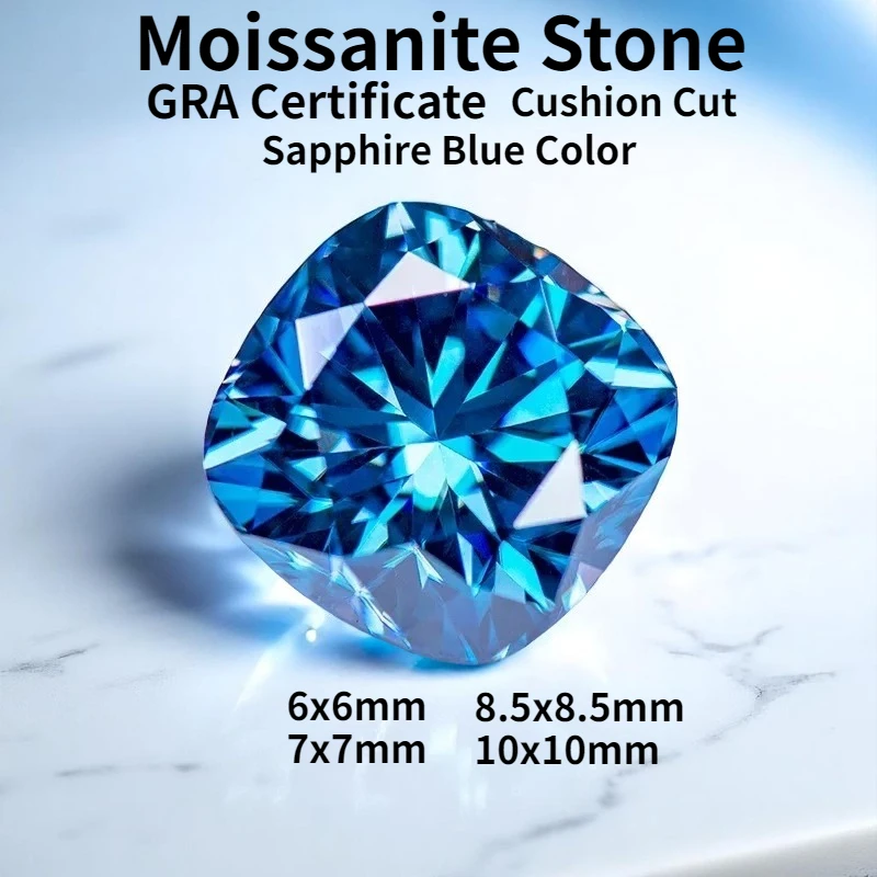 Sapphire Blue Color Moissanite Stone Cushion Cut Gemstone Lab Grow Diamond For Charms Woman Jewelry Making With GRA Certificate
Sapphire Blue Color Moissanite Stone Cushion Cut Gemstone Lab Grow Diamond For Charms Woman Jewelry Making With GRA Certificate