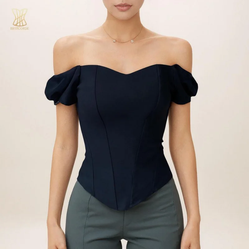 French off the shoulder Black corset top With short sleeves Bra korset Bustier strapless Crop Tops for Women Clothing
French off the shoulder Black corset top With short sleeves Bra korset Bustier strapless Crop Tops for Women Clothing