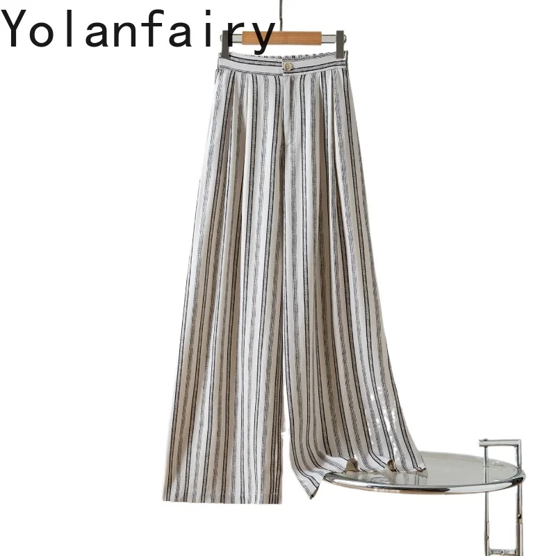 YOLANFAIRY 100% Real Mulberry Silk Wide Leg Pants Women Spring Summer 2026 High Waist Fashion Striped Trousers Casual Pants New
YOLANFAIRY 100% Real Mulberry Silk Wide Leg Pants Women Spring Summer 2026 High Waist Fashion Striped Trousers Casual Pants New