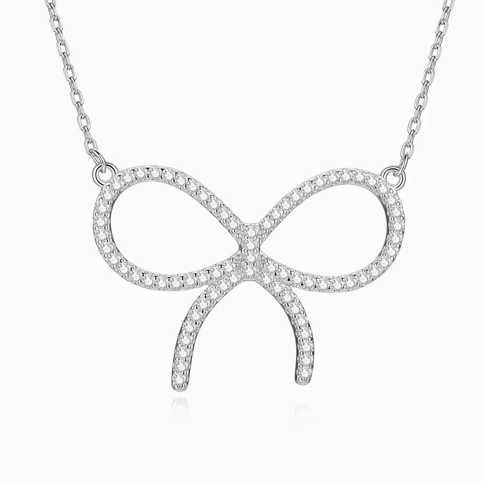 D Color Full Diamond Moissanite Bow Pendant S925 Sterling Silver Necklace for Woman Birthday Marry Party Jewelry Gift
D Color Full Diamond Moissanite Bow Pendant S925 Sterling Silver Necklace for Woman Birthday Marry Party Jewelry Gift