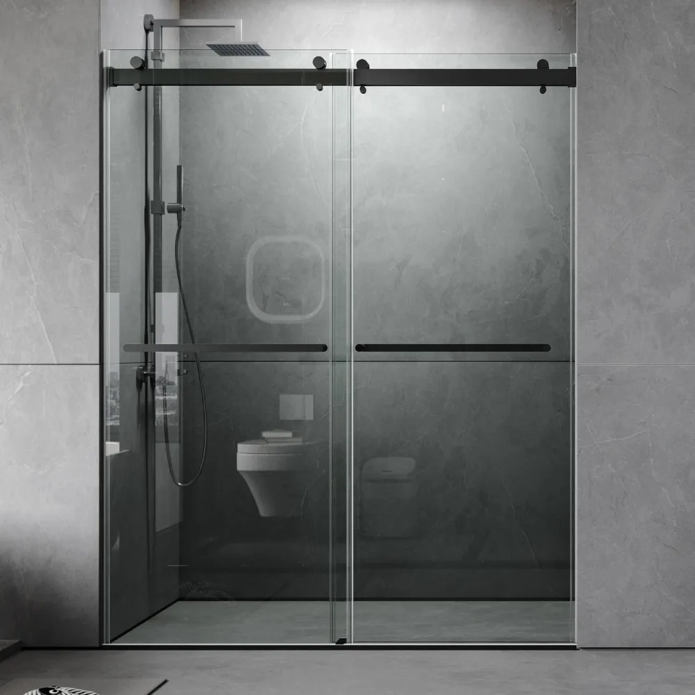 60x76 inch frameless shower door, double sliding, with premium 3/8 inch (10mm) thick tempered glass, stainless steel
60x76 inch frameless shower door, double sliding, with premium 3/8 inch (10mm) thick tempered glass, stainless steel