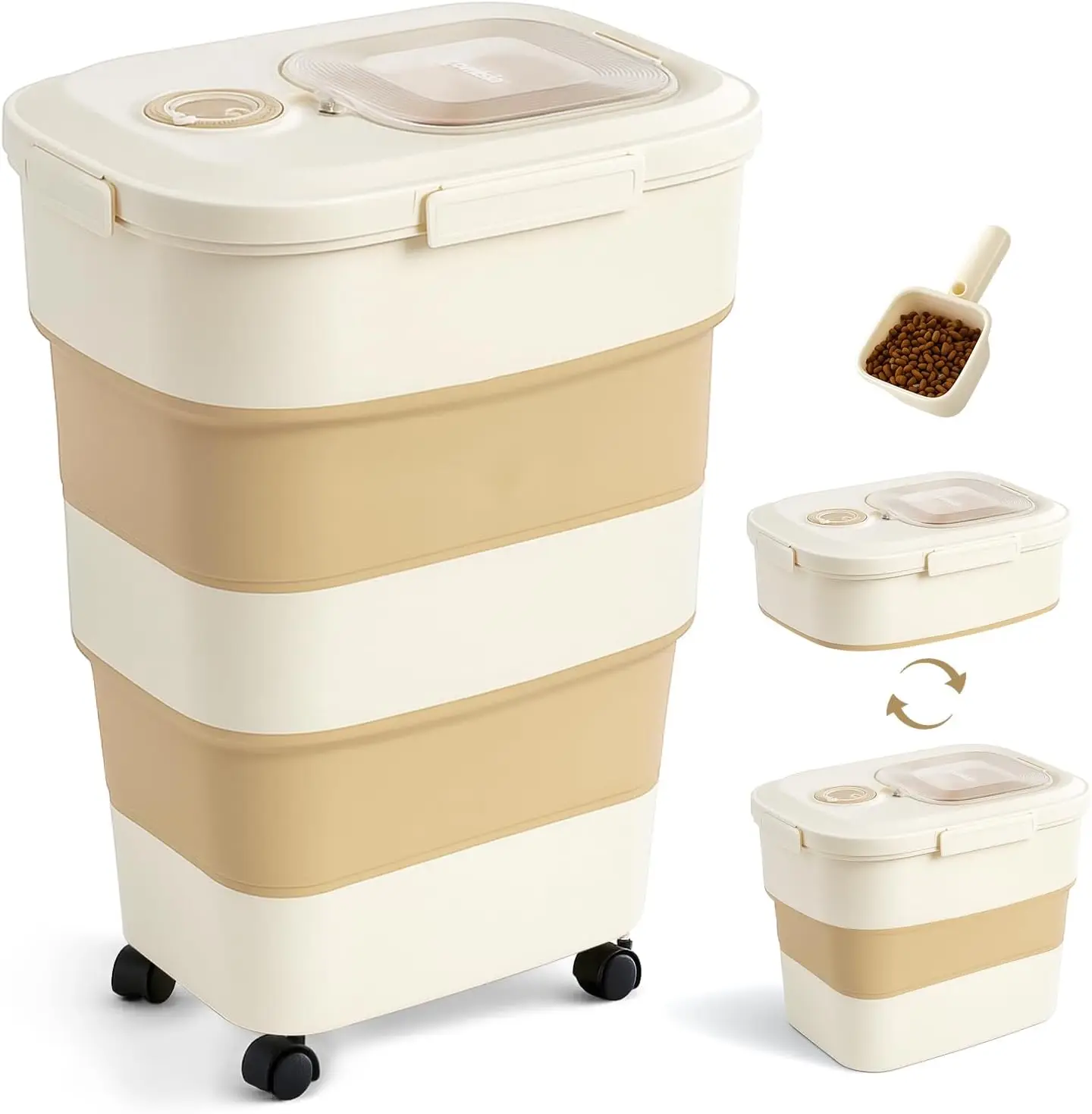 Collapsible Dog Food Storage Container with Wheels, 40-50lbs, Airtight, Khaki
Collapsible Dog Food Storage Container with Wheels, 40-50lbs, Airtight, Khaki