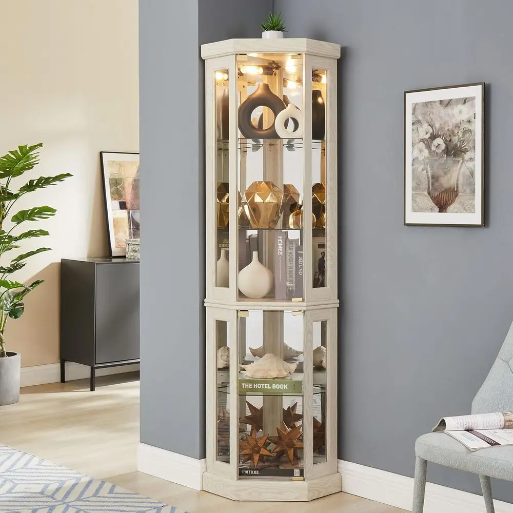 Illuminated Wooden Curio Cabinet with Glass Door, 4 Shelves for Bar & Liquor, Wine Storage
Illuminated Wooden Curio Cabinet with Glass Door, 4 Shelves for Bar & Liquor, Wine Storage