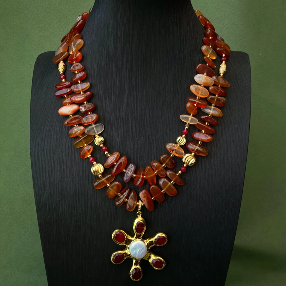 YYGEM 2 Rows Natural Carnelian Choker Necklace Coin Pearl Crystal Flower Pendant Handmade Gemstone
YYGEM 2 Rows Natural Carnelian Choker Necklace Coin Pearl Crystal Flower Pendant Handmade Gemstone
