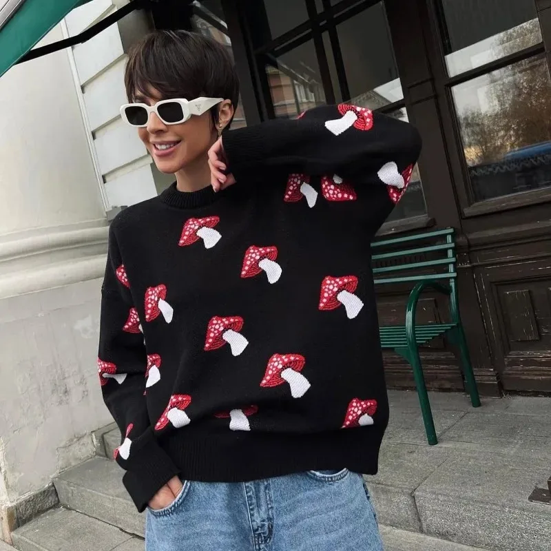 Long Loose Mushroom Sweater Women's Retro Round-neck Long-sleeved Pullover Knitted Sweater European American Top Autumn Winter
Long Loose Mushroom Sweater Women's Retro Round-neck Long-sleeved Pullover Knitted Sweater European American Top Autumn Winter