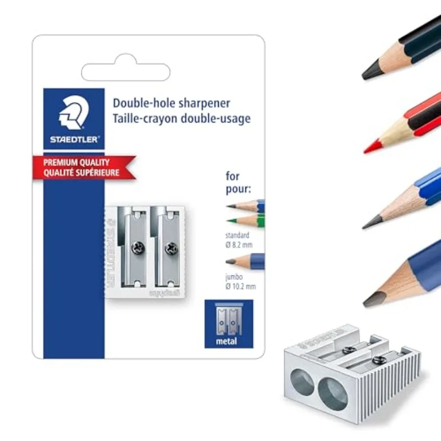 Metal Double-Hole Pencil Sharpener - Precision 23° and 30° Angles for Standard and Colored Pencils - 3-Point Blade Design for S
Metal Double-Hole Pencil Sharpener - Precision 23° and 30° Angles for Standard and Colored Pencils - 3-Point Blade Design for S