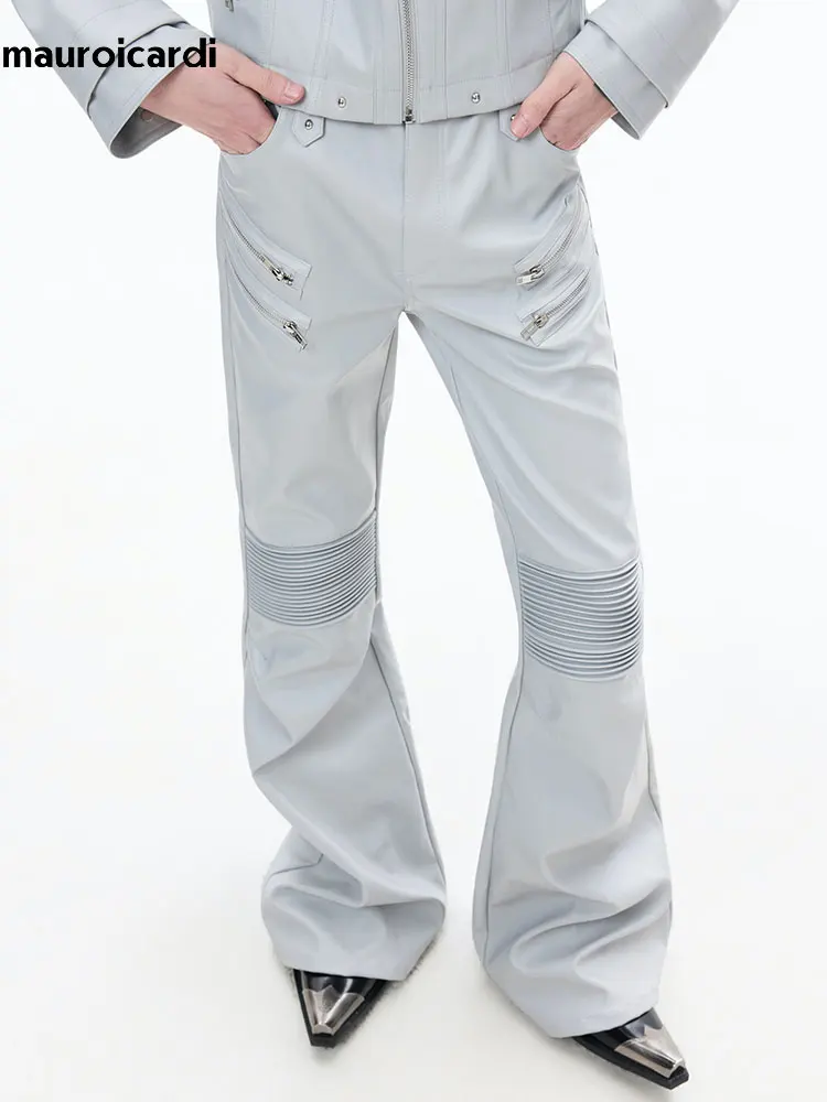 Mauroicardi Spring Autumn Cool Long Light Gray Pu Leather Flare Pants for Men Luxury Brands Original Motorcycle Biker Clothes
Mauroicardi Spring Autumn Cool Long Light Gray Pu Leather Flare Pants for Men Luxury Brands Original Motorcycle Biker Clothes
