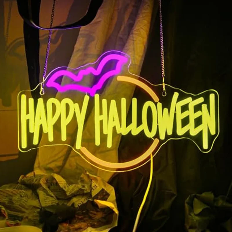 Happy Halloween Neon Sign Bat LED Light Up Wall Decor for Bedroom Home Bar Halloween Trick or Treat Party Backdrop
Happy Halloween Neon Sign Bat LED Light Up Wall Decor for Bedroom Home Bar Halloween Trick or Treat Party Backdrop