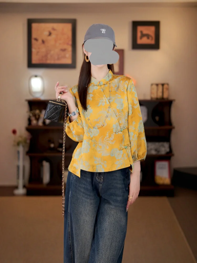 Retro Chinese Design Stand Collar Shirt Women's Spring Autumn New Fashion Print Slimming New Chinese Style Top Women's Shirt
Retro Chinese Design Stand Collar Shirt Women's Spring Autumn New Fashion Print Slimming New Chinese Style Top Women's Shirt
