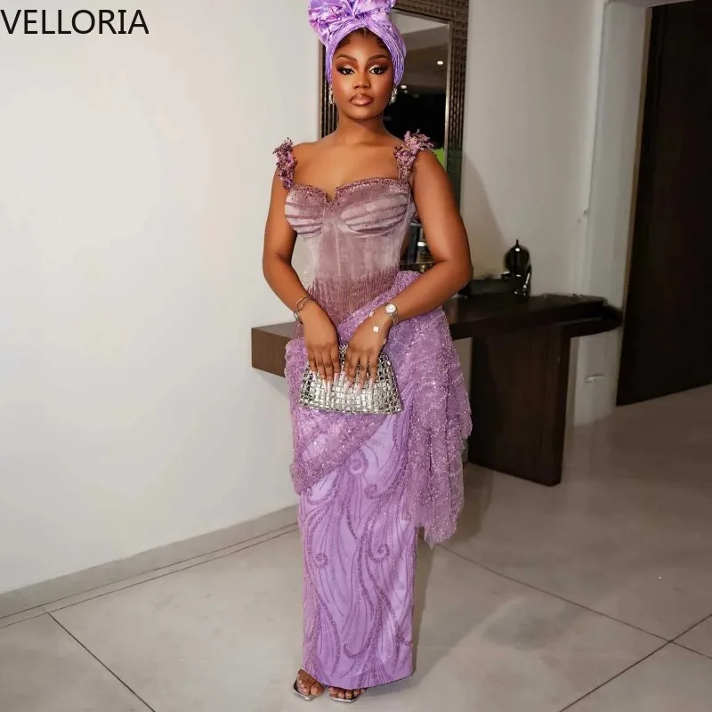 Purple Lace Mermaid Evening Dress Sexy Strapless Sweetheart Prom Gown with Ruffled Straps Elegant Party Dress Asoebi Customized
Purple Lace Mermaid Evening Dress Sexy Strapless Sweetheart Prom Gown with Ruffled Straps Elegant Party Dress Asoebi Customized