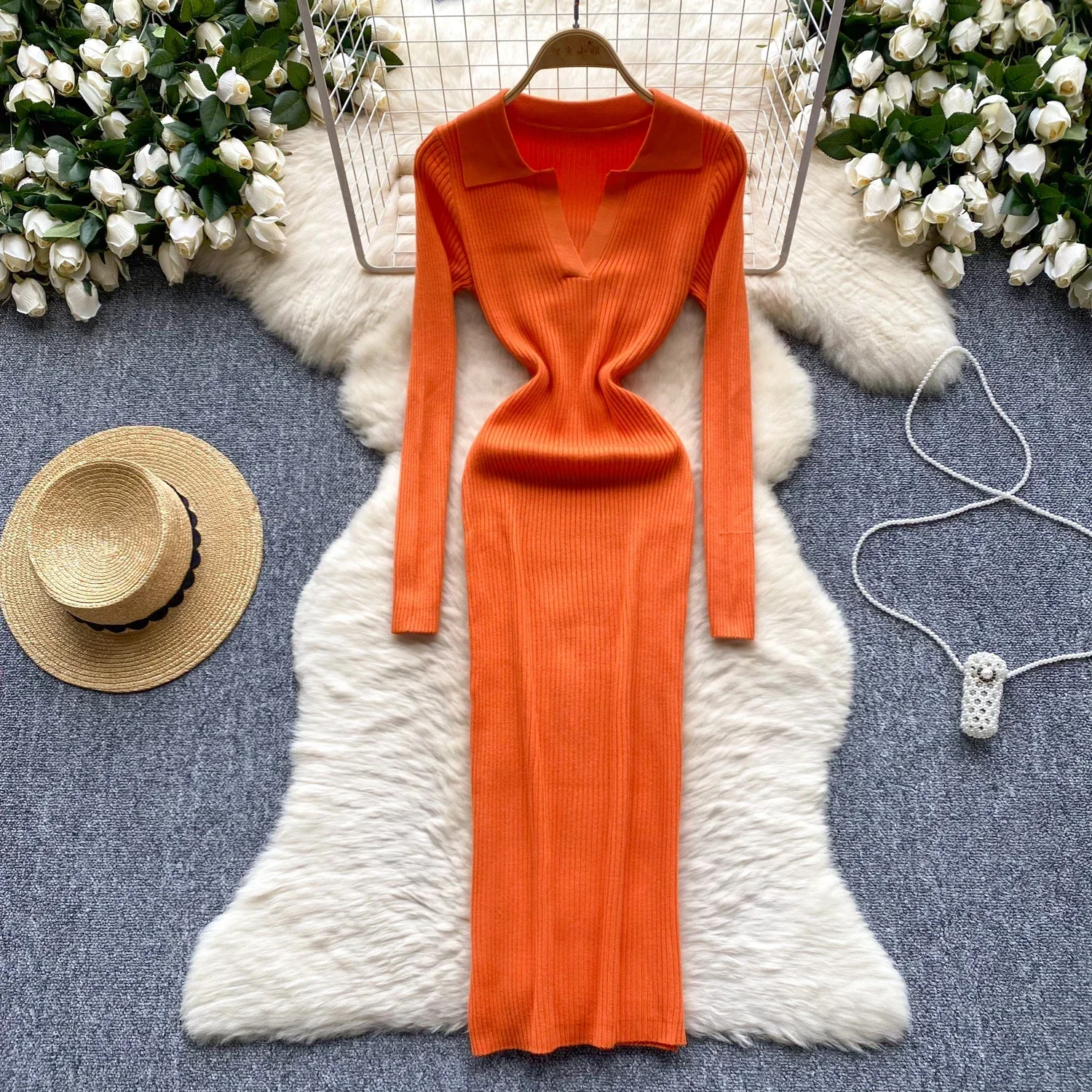 Autumn Winter 2024 Women Dress Elegant Solid Turn Down Collar Slim Waist Knitted Bodycon Dress Korean Office Lady Vestidos
Autumn Winter 2024 Women Dress Elegant Solid Turn Down Collar Slim Waist Knitted Bodycon Dress Korean Office Lady Vestidos