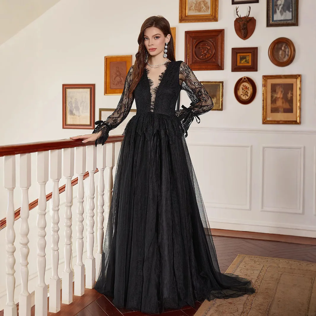 Новое черное кружевное платье с длинным рукавом, длинное платье для банкета, легкое роскошное банкетное черное свадебное платье 2025, платье, женское платье
Новое черное кружевное платье с длинным рукавом, длинное платье для банкета, легкое роскошное банкетное черное свадебное платье 2025, платье, женское платье