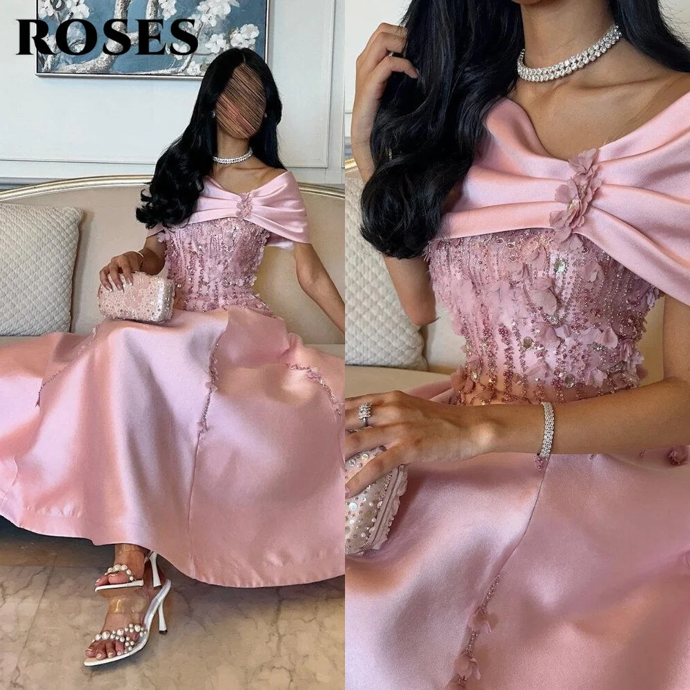 ROSES Pink Satin Evening Gown Romantic Off-Shoulder Prom Dress with Floral Embellishments and Beads for Woman 프롬 드레스 Customized
ROSES Pink Satin Evening Gown Romantic Off-Shoulder Prom Dress with Floral Embellishments and Beads for Woman 프롬 드레스 Customized