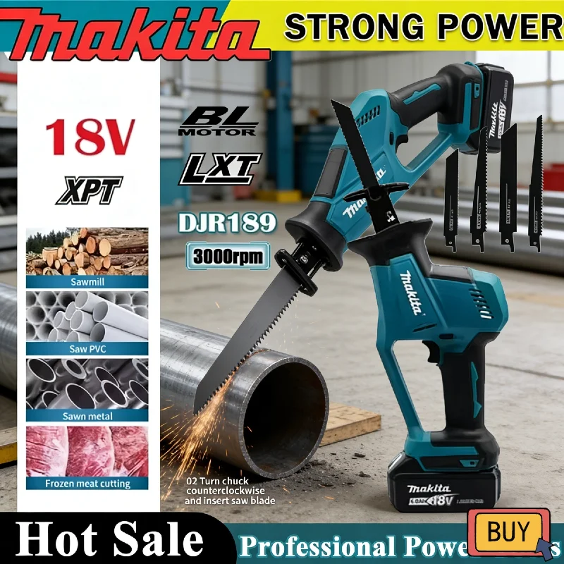 Makita Power Tool DJR189 Brushless Electric Reciprocating Saw Cordless Rechargeable Wood Metal Cutting 18V Saw Portable
Makita Power Tool DJR189 Brushless Electric Reciprocating Saw Cordless Rechargeable Wood Metal Cutting 18V Saw Portable