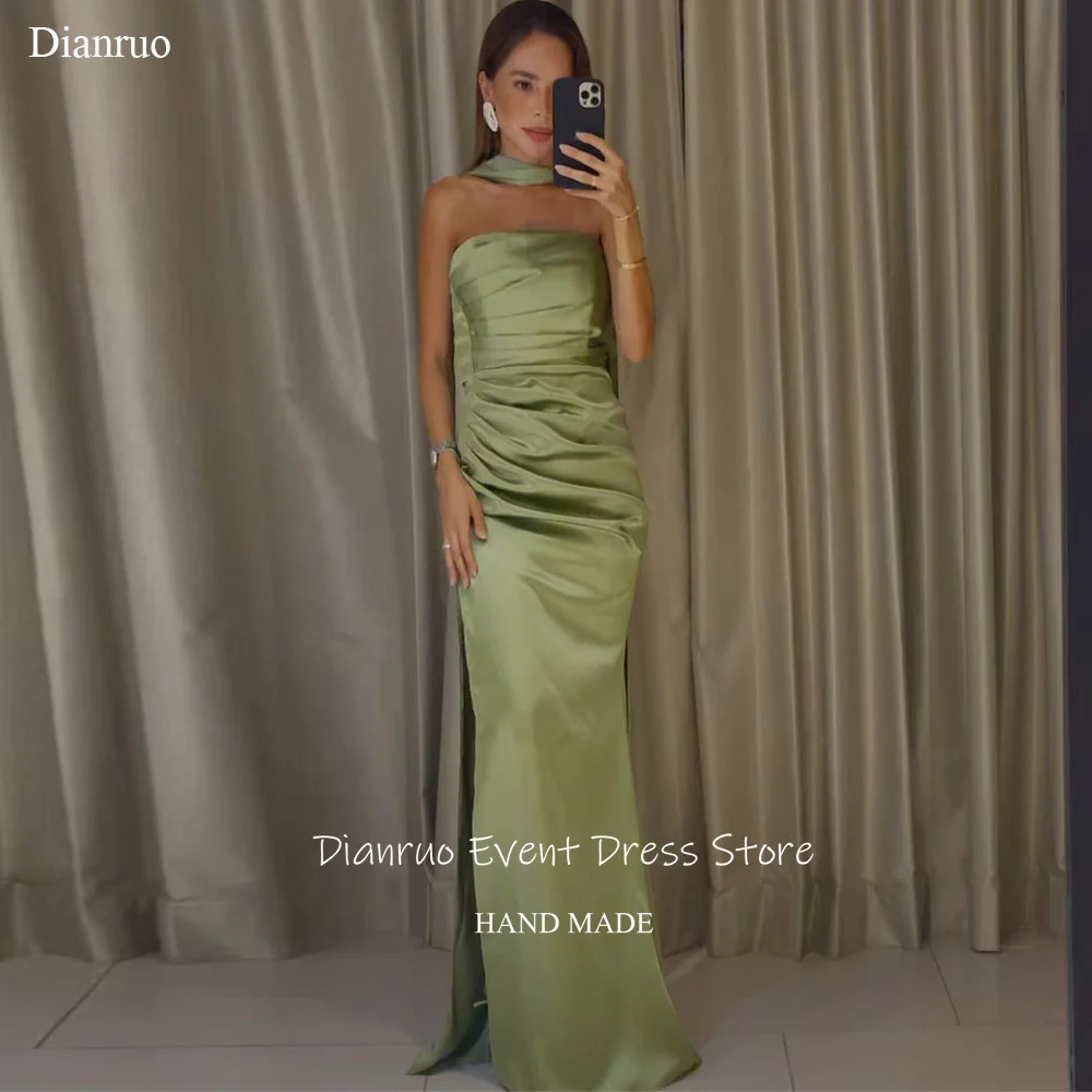 Dianruo Green Sleeveless Strapless Evening Dresses Satin Side Split Prom Gowns Elegant Backless Ribbons Abendkleider Customized
Dianruo Green Sleeveless Strapless Evening Dresses Satin Side Split Prom Gowns Elegant Backless Ribbons Abendkleider Customized