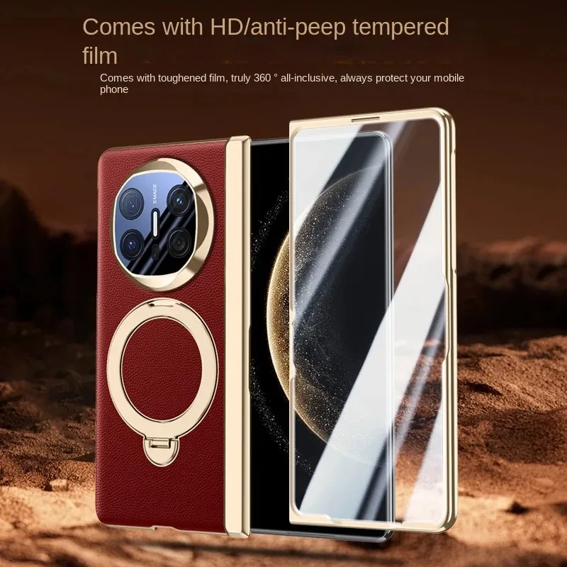 Rotating Metal Magnetic Bracket Center Axis Phone Case, For Huawei Mate X6 Ultra-thin Leather Cover, With Tempered Glass Film
Rotating Metal Magnetic Bracket Center Axis Phone Case, For Huawei Mate X6 Ultra-thin Leather Cover, With Tempered Glass Film