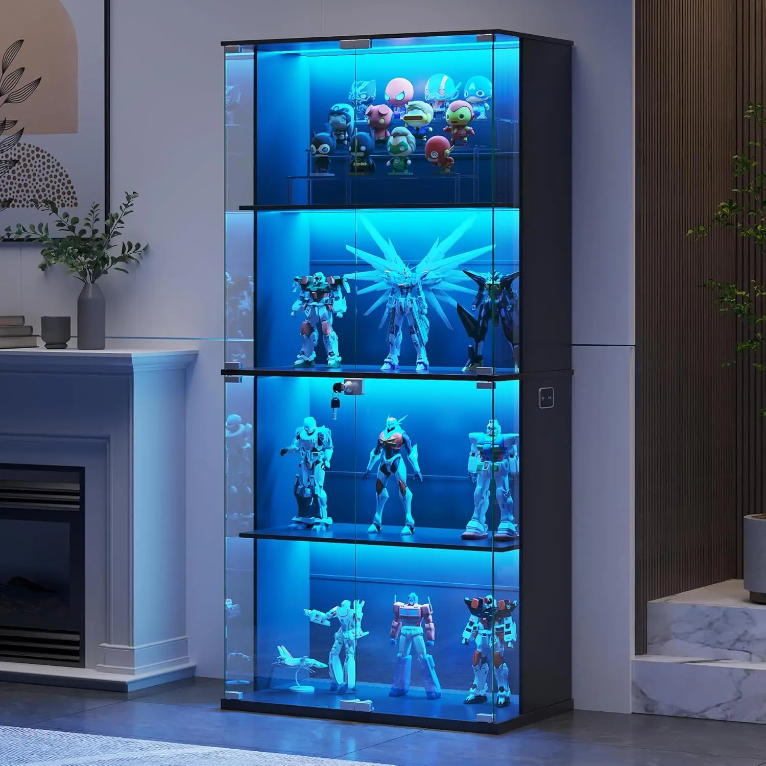 Display Cabinet with Glass Door,Lighted 4-Tier Curio Cabinet with3 Color Lights for Collectibles Bookcases,66" Lockable, Custom
Display Cabinet with Glass Door,Lighted 4-Tier Curio Cabinet with3 Color Lights for Collectibles Bookcases,66" Lockable, Custom