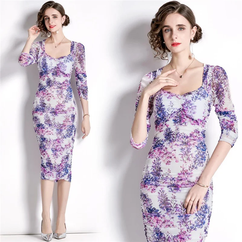 Purple Fantastic And Blue Color Gental Women Three Quarters Sleeve Dreeses For Summer Ruched High Waist Feminino Casual Vestidos
Purple Fantastic And Blue Color Gental Women Three Quarters Sleeve Dreeses For Summer Ruched High Waist Feminino Casual Vestidos