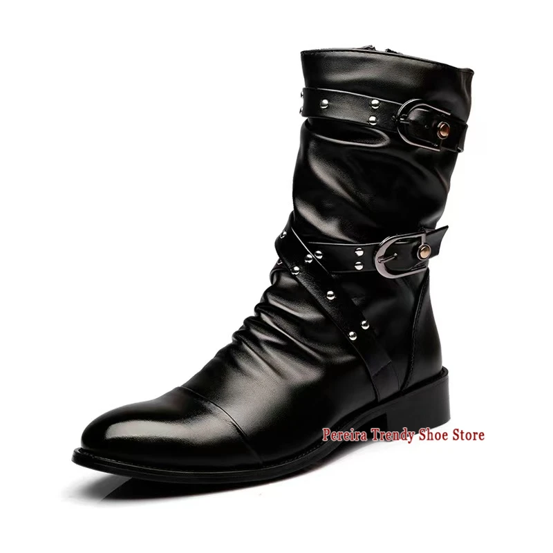 Fashion Rivet Strap Short Boots Autumn Winter Internal Plush PU Leather Motorcycle Boots British Pointed Toe Men's Shoes
Fashion Rivet Strap Short Boots Autumn Winter Internal Plush PU Leather Motorcycle Boots British Pointed Toe Men's Shoes