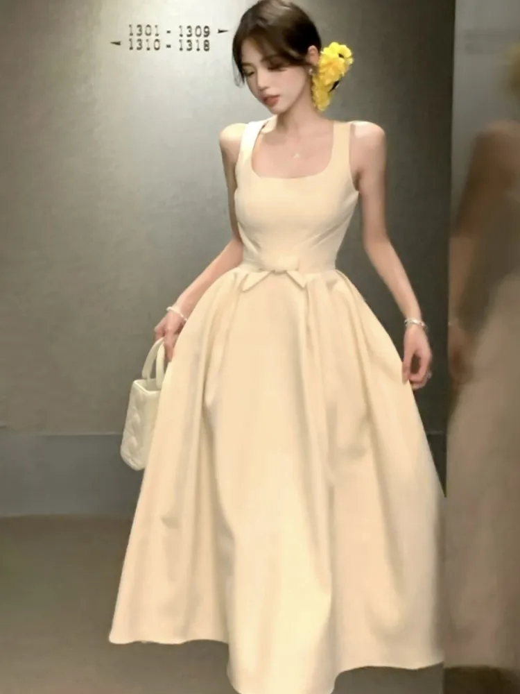 Spring Summer Elegant French Evening Women's Long Dresses Hign Wasit Sleeveless Square-Collar Plaeted Dress Prom Female Clothes
Spring Summer Elegant French Evening Women's Long Dresses Hign Wasit Sleeveless Square-Collar Plaeted Dress Prom Female Clothes