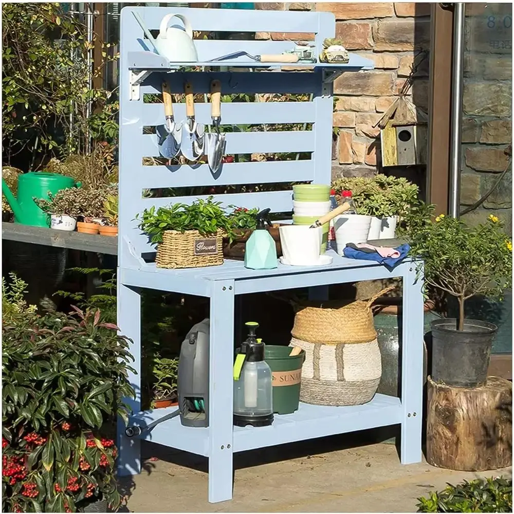 Blue Garden Potting Station with Hooks, Shelf, Storage, and Lattice Back - 75x45x165cm
Blue Garden Potting Station with Hooks, Shelf, Storage, and Lattice Back - 75x45x165cm