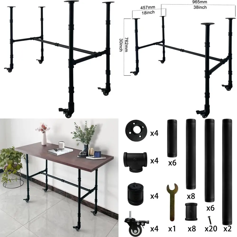 Rustic Metal Pipe Table Legs with Casters for Coffee, End Tables, Desks, Vintage Furniture, DIY Decoration
Rustic Metal Pipe Table Legs with Casters for Coffee, End Tables, Desks, Vintage Furniture, DIY Decoration