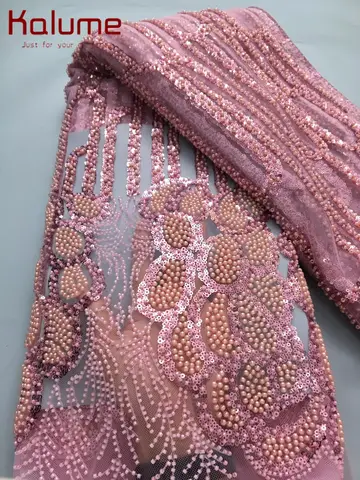 Kalume African Lace Fabric Embroidered Nigerian Lace Fabric with Bead Sequins High-quality African French Net Lace Fabric F4138
