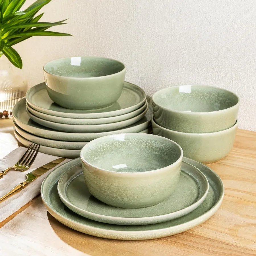 Stoneware Dinnerware Sets for 4 with Round Reactive Glaze Ceramic Plates and Bowls Highly Scratch Resistant Dishwasher and Micr
Stoneware Dinnerware Sets for 4 with Round Reactive Glaze Ceramic Plates and Bowls Highly Scratch Resistant Dishwasher and Micr