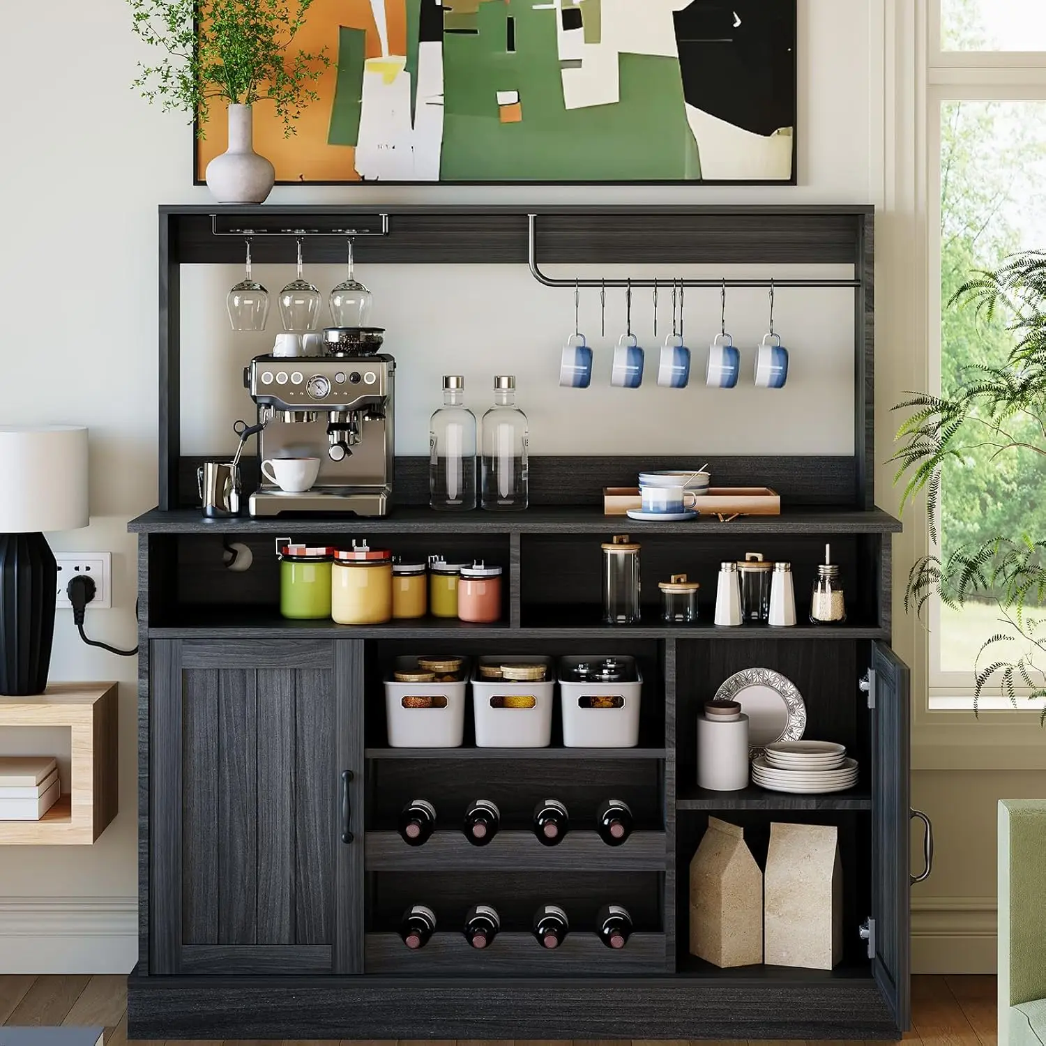 47 in Farmhouse Buffet Sideboard Cabinet with Power Outlets Coffee Bar Cabinet with Storage, Large Buffet Storage Cabinet Table
47 in Farmhouse Buffet Sideboard Cabinet with Power Outlets Coffee Bar Cabinet with Storage, Large Buffet Storage Cabinet Table