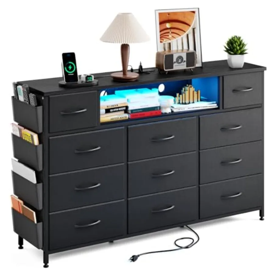 Black Dresser for Bedroom with 11 Drawers and Power Outlets LED Lights with Side Pocket for Bedroom Fabric Chest of Drawers for
Black Dresser for Bedroom with 11 Drawers and Power Outlets LED Lights with Side Pocket for Bedroom Fabric Chest of Drawers for
