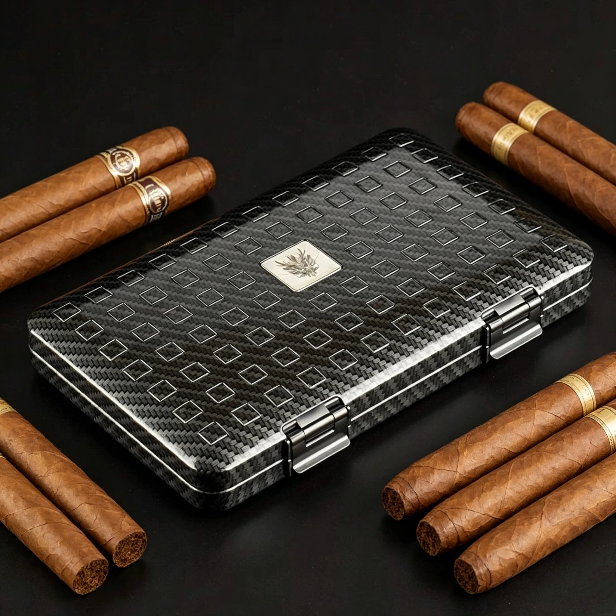 Cigar Humidor, Made Of Carbon Fiber Cedar Wood With Pressure Resistance, Can Be Carried With You.
Cigar Humidor, Made Of Carbon Fiber Cedar Wood With Pressure Resistance, Can Be Carried With You.