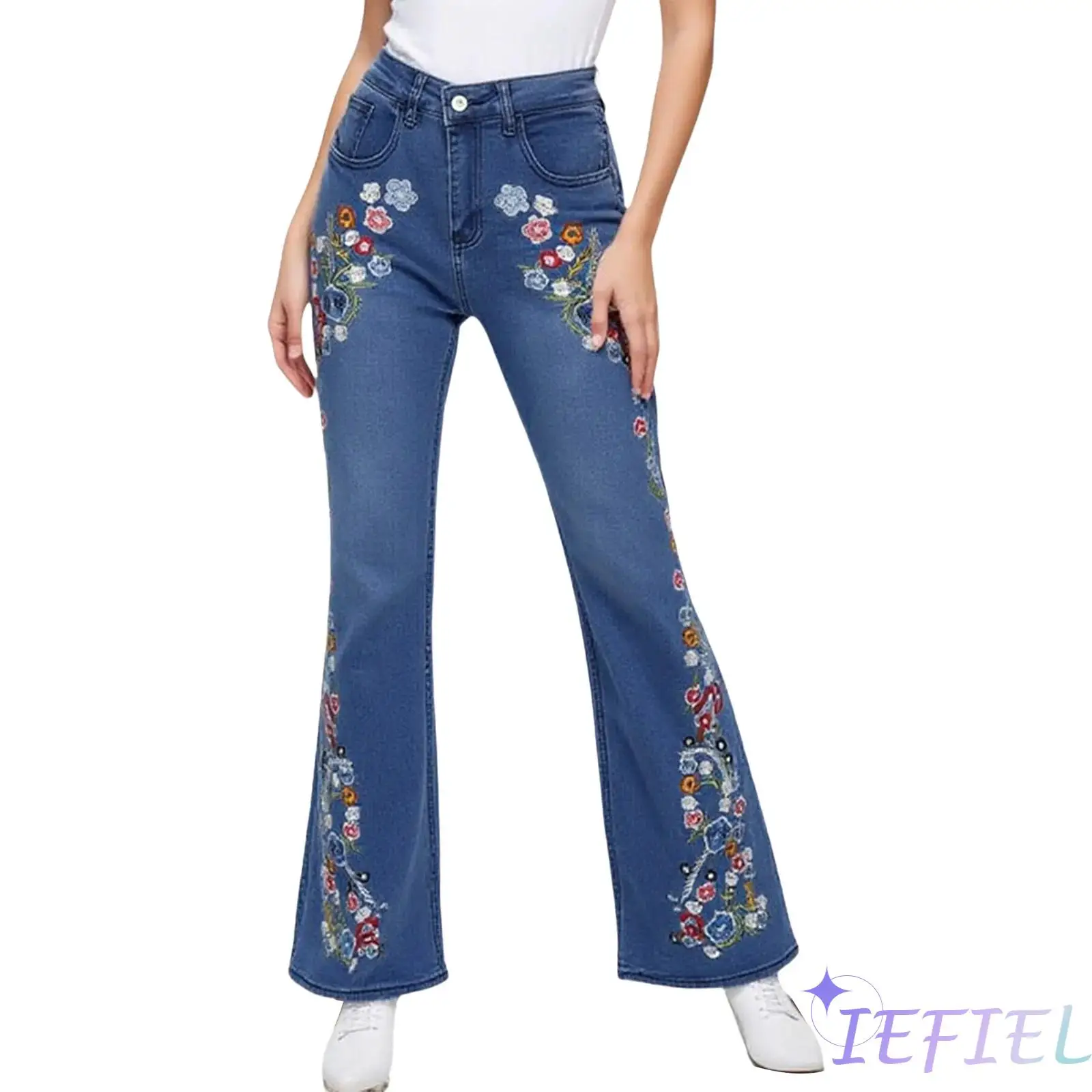 Stylish Floral Embroidery Bell Bottom Denim Pants for Womens Versatile Pocket Design Trousers for Office Daily Casual Wear
Stylish Floral Embroidery Bell Bottom Denim Pants for Womens Versatile Pocket Design Trousers for Office Daily Casual Wear