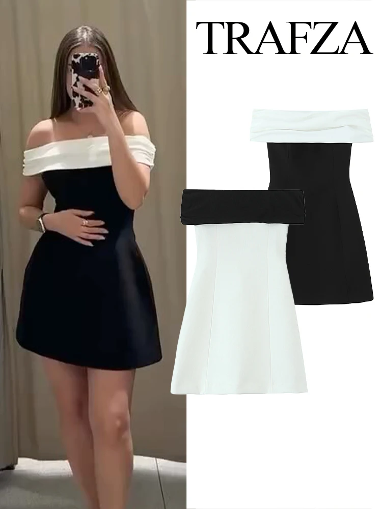 TRAFZA Female Summer New Fashion Elegant Party Dress Sexy Sleeveless Backless Dress Women Splicing Color Slash Neck Mini Dress
TRAFZA Female Summer New Fashion Elegant Party Dress Sexy Sleeveless Backless Dress Women Splicing Color Slash Neck Mini Dress