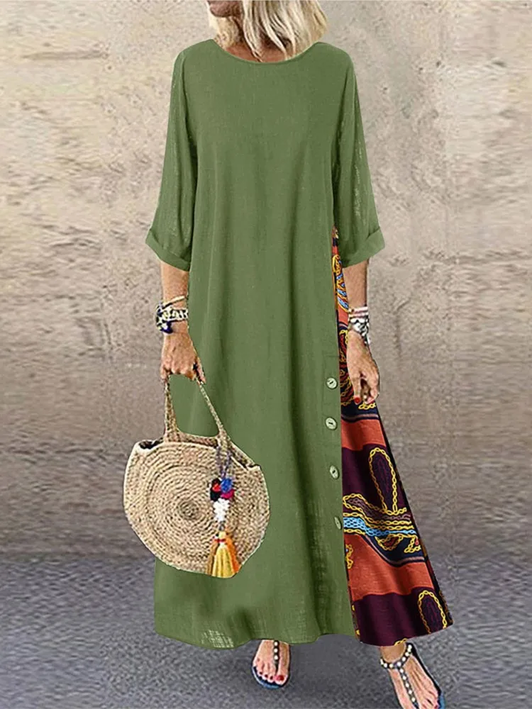 Women Fashion Casual Loose Long Dress Floral Holiday O Neck Half Sleeve Button Maxi Dress Plus Size Vestido Large Swing Dresses
Women Fashion Casual Loose Long Dress Floral Holiday O Neck Half Sleeve Button Maxi Dress Plus Size Vestido Large Swing Dresses
