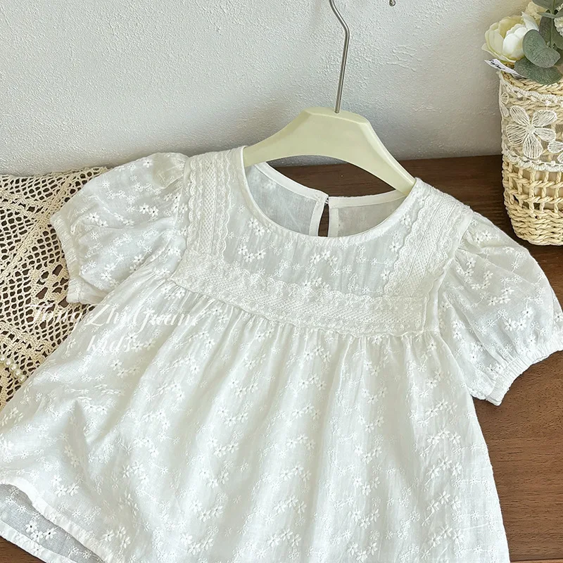 Girls' Short Sleeve Shirt Summer New Style Baby Girl Jacquard Sweet Thin Top Pure Cotton Doll Shirt Fashion Trend 
Girls' Short Sleeve Shirt Summer New Style Baby Girl Jacquard Sweet Thin Top Pure Cotton Doll Shirt Fashion Trend
