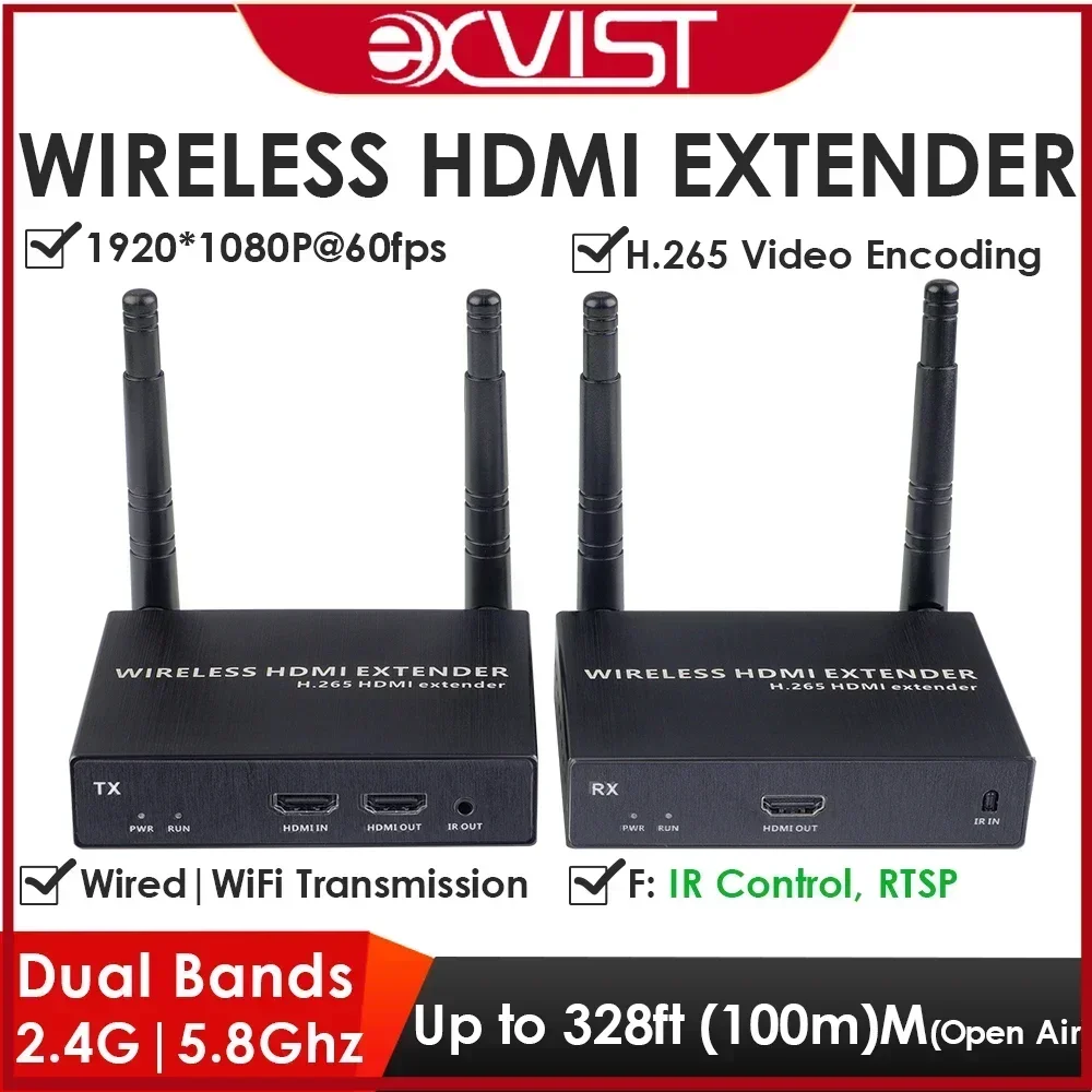 EXVIST H.265 1080P 60FPS Wireless HDMI Transmitter & Receiver | 1TX + 1RX | 100M/328FT HDMI Video Splitter Converter
EXVIST H.265 1080P 60FPS Wireless HDMI Transmitter & Receiver | 1TX + 1RX | 100M/328FT HDMI Video Splitter Converter