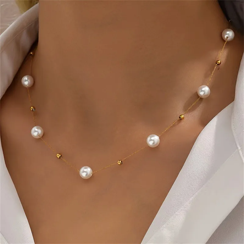 Simple Pearl Beads Chic Exquisite Necklace Gold Color Thin Chain Minimalist Charm Collar Jewelry Women
Simple Pearl Beads Chic Exquisite Necklace Gold Color Thin Chain Minimalist Charm Collar Jewelry Women