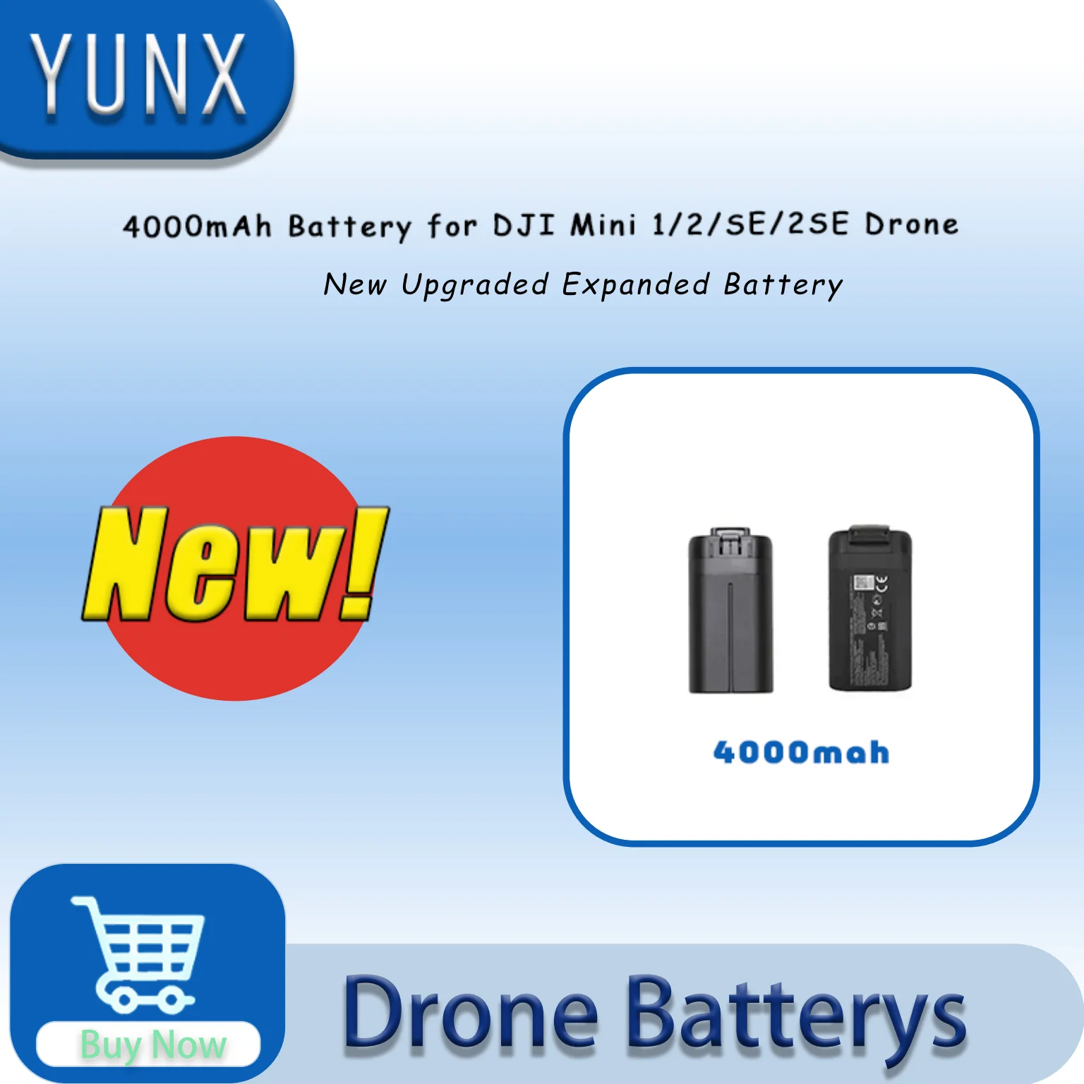 YUNX 4000mAh Extended Battery for DJI Mini 1 / Mini 2 / Mini SE Up to 40 Mins Flight Time Drone Replacement Parts
YUNX 4000mAh Extended Battery for DJI Mini 1 / Mini 2 / Mini SE Up to 40 Mins Flight Time Drone Replacement Parts
