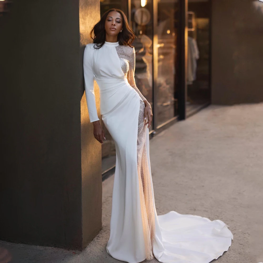 Stunning Beaded Sequined High Neck Full Sleeves Sheath/Mermaid Wedding Dresses Custom Made Women Wear
Stunning Beaded Sequined High Neck Full Sleeves Sheath/Mermaid Wedding Dresses Custom Made Women Wear