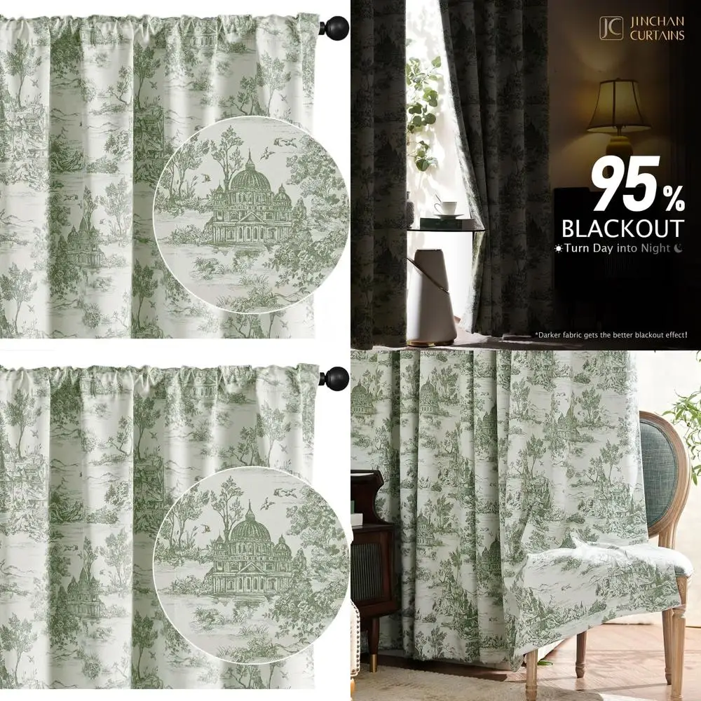 Зеленые 95% светоблокирующие шторы Toile de Jouy, шторы с принтом замка 96 для спальни и гостиной, термоизолированные карманы для стержней
Зеленые 95% светоблокирующие шторы Toile de Jouy, шторы с принтом замка 96 для спальни и гостиной, термоизолированные карманы для стержней