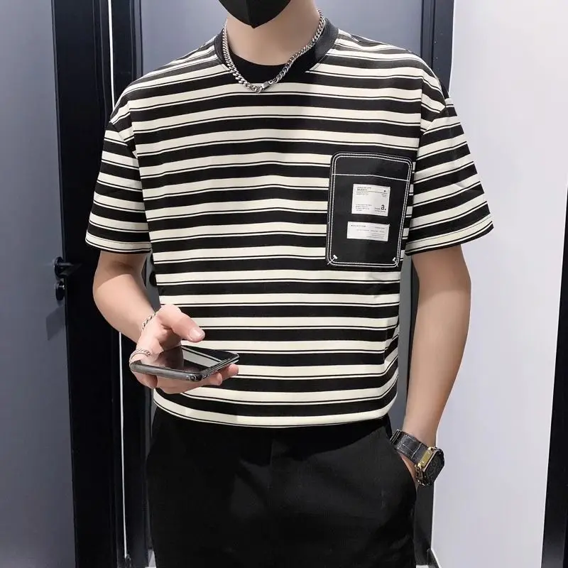 Contrasting Colors Striped T-shirts Summer Korean Round Neck Men's Clothing Fashion Patch Designs Spliced Casual Basic Pullovers
Contrasting Colors Striped T-shirts Summer Korean Round Neck Men's Clothing Fashion Patch Designs Spliced Casual Basic Pullovers