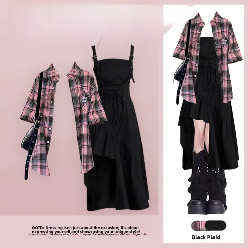 Retro Plaid Short Sleeve Shirt Women's Summer New Hepburn Waist Cinching Strap Long Dress Set Fashionable Two-Piece Suit
Retro Plaid Short Sleeve Shirt Women's Summer New Hepburn Waist Cinching Strap Long Dress Set Fashionable Two-Piece Suit