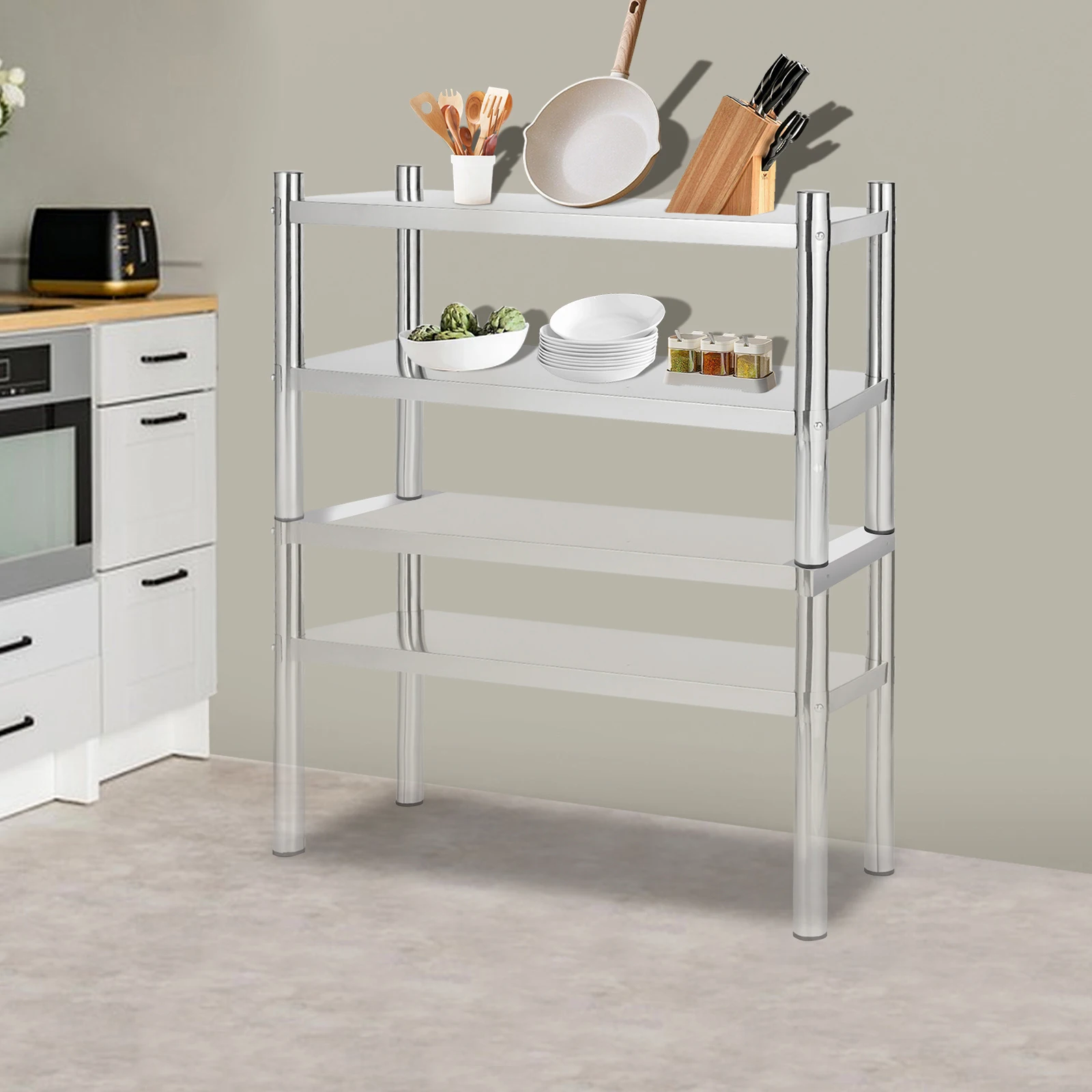 2-tier stainless steel shelving, Adjustable shelving unit, Floor-standing storage rack, Each shelf can hold 40 kg
2-tier stainless steel shelving, Adjustable shelving unit, Floor-standing storage rack, Each shelf can hold 40 kg