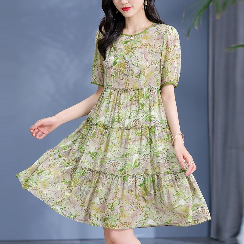 Vintage Dresses for Women 2026 Summer Elegant Short Sleeve High Waist Print Dress A-line Ruffles Women's 100% Real Silk Dress
Vintage Dresses for Women 2026 Summer Elegant Short Sleeve High Waist Print Dress A-line Ruffles Women's 100% Real Silk Dress